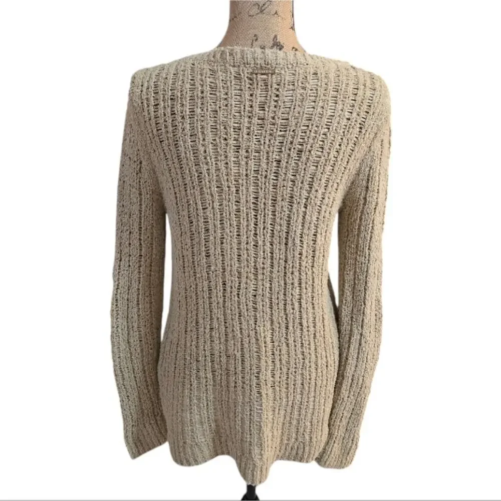 Michael Kors Wheat Beige Open Weave Boho Cozy‎ Pop Over Sweater Size Large